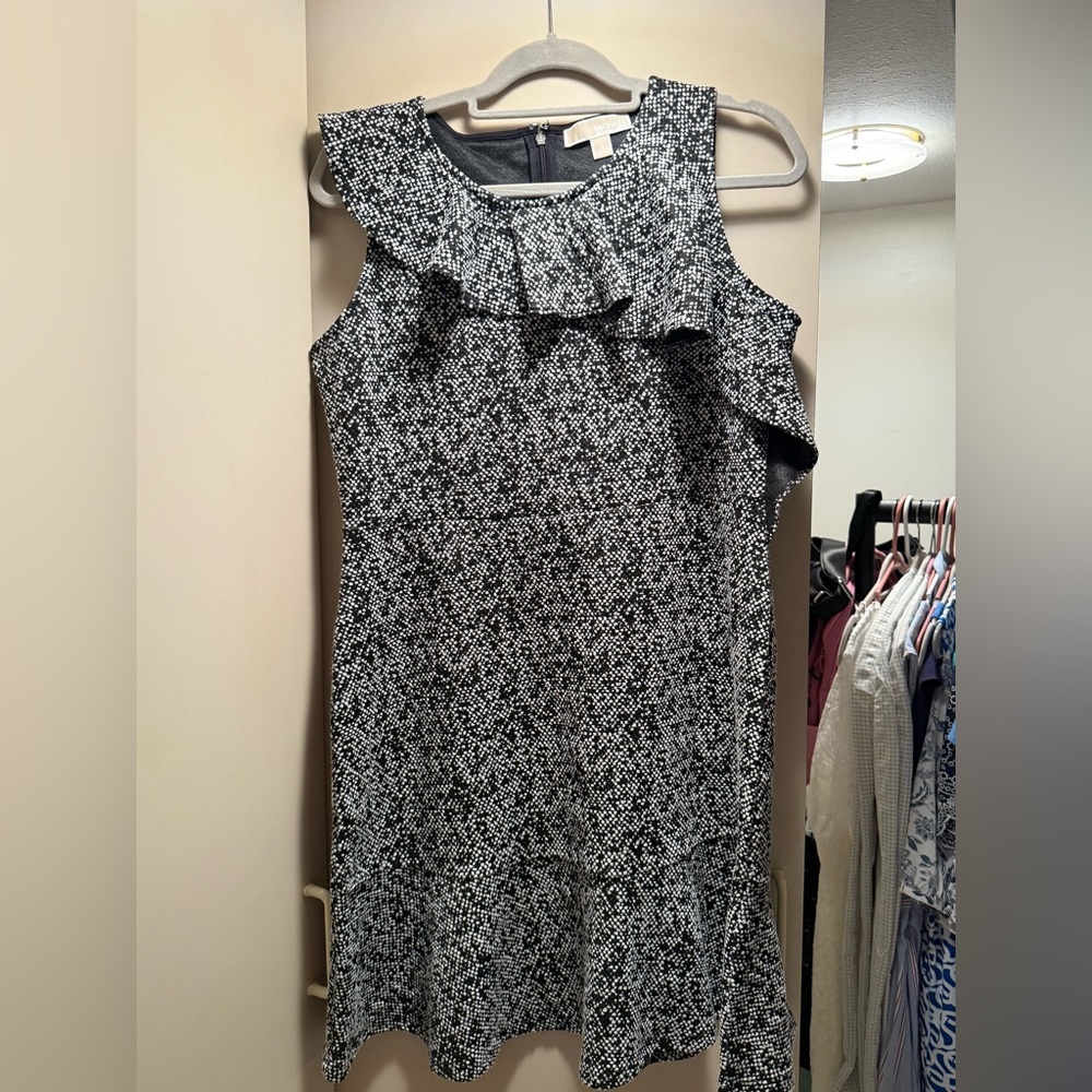 MICHAEL Michael Kors Black and White Asymmetrical Ruffled Dress